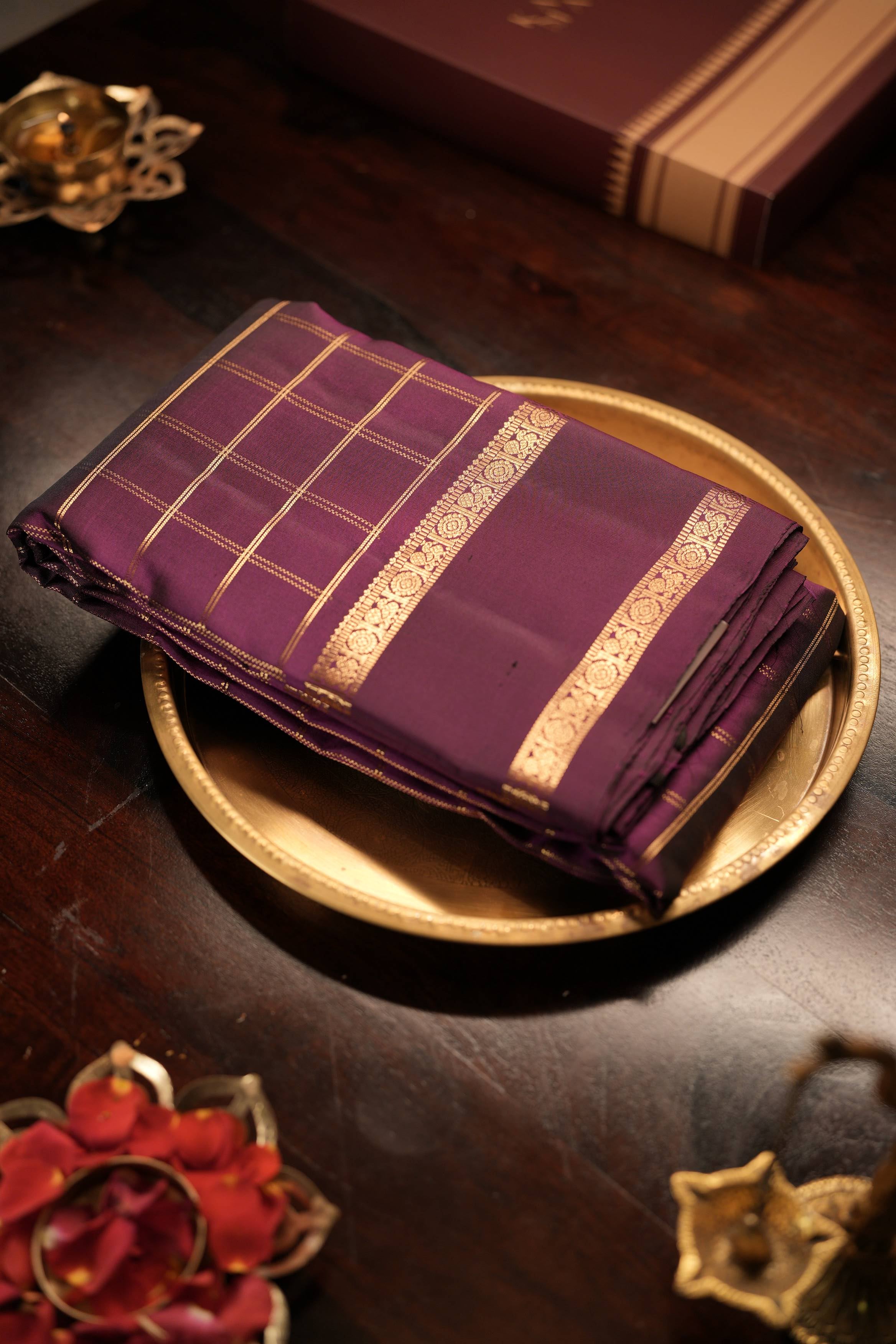 Purple Checks Saree