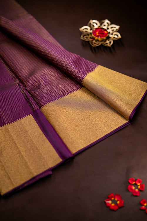 Deep Purple Silk Saree with Podi Kattam and Ettukol Border