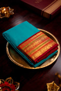 Cyan Saree with Red Borde