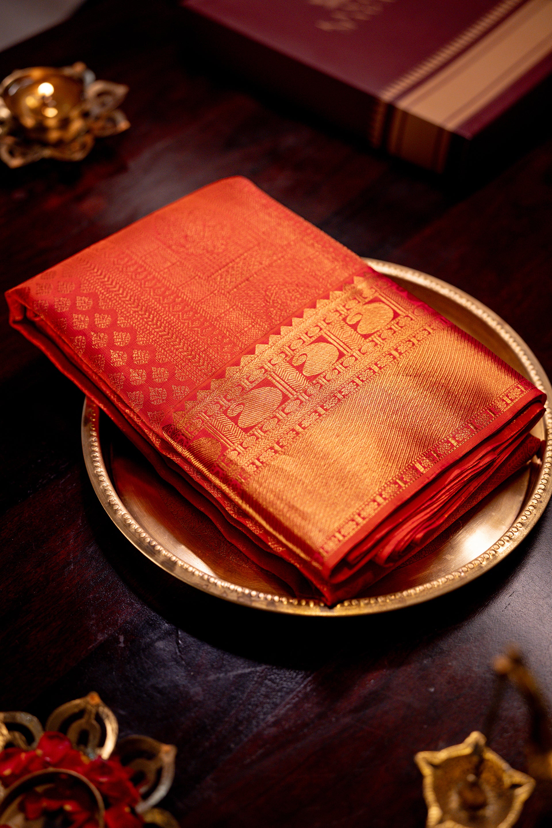 Orange-Red with Gold zari