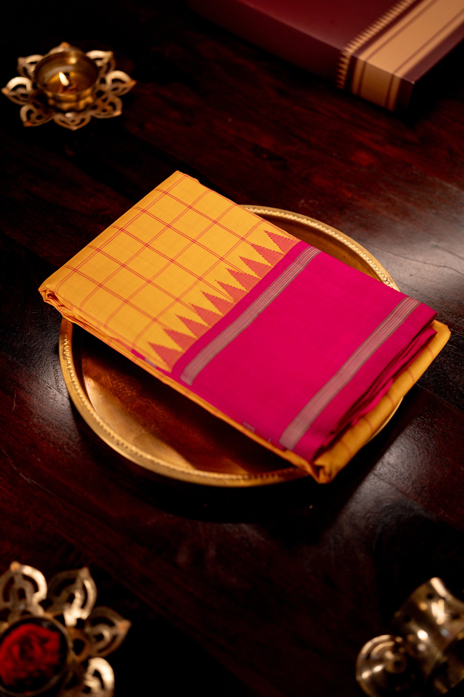 Yellow checked with Fuchsia Pink