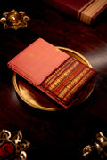 Pink Saree With Copper Rust Border